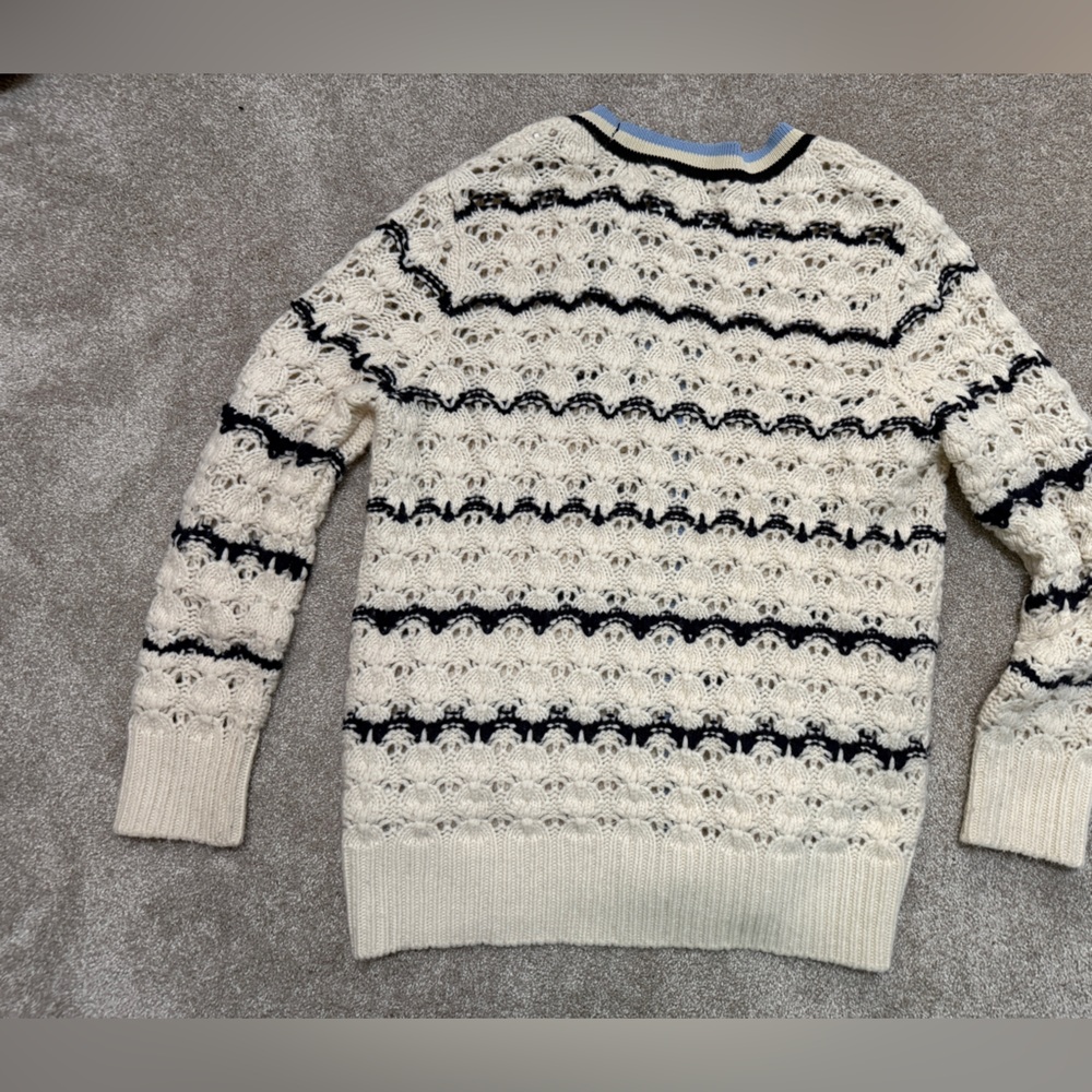 Sandro - Ludvik Cream Crochet Cardigan Sweater w Logo Patch Pocket - size Small - Picture 12 of 14